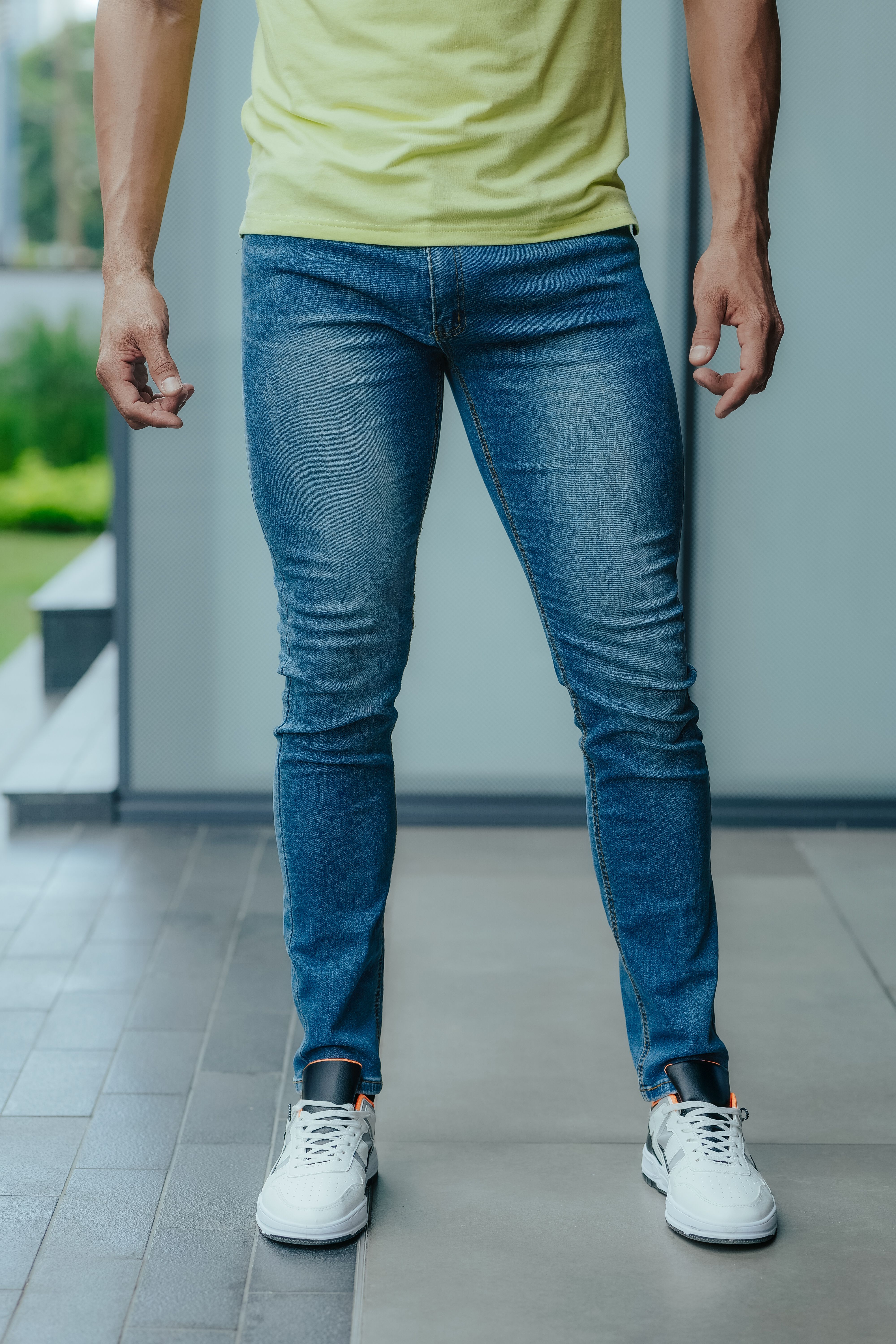 Men Slim Fit Stretch Denim Jeans Dark Blue