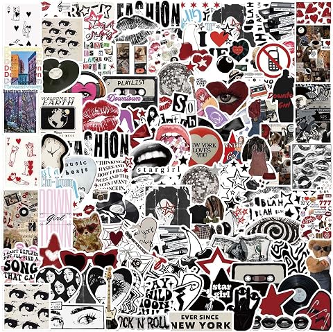 Downtown Girl Aesthetic Stickers Pack –50 Retro Music Vinyl Pop Cute Stickers for Scrapbook, Laptop, Wall, Diary, Guitar, Phone, Journal – Waterproof Vinyl Decals for Girls & Teens (21+ Pcs)